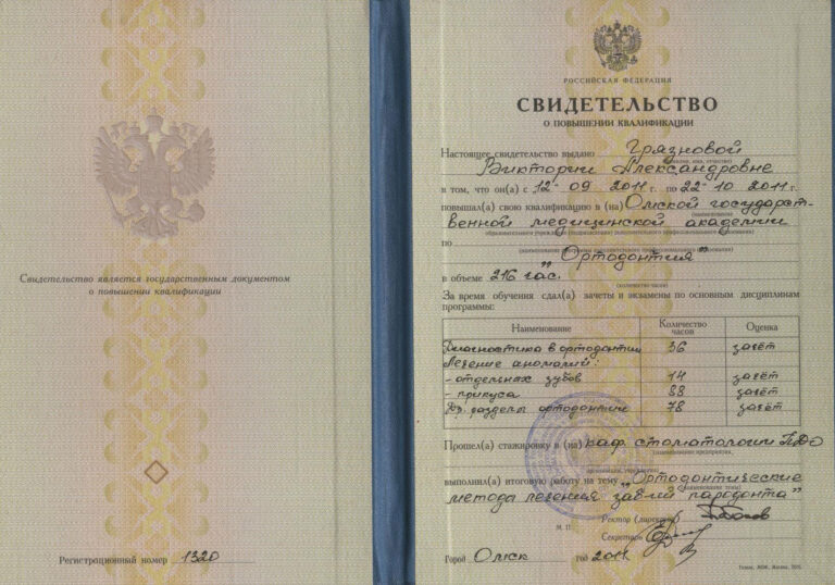 Грязнова Виктория Александровна — сертификат 2