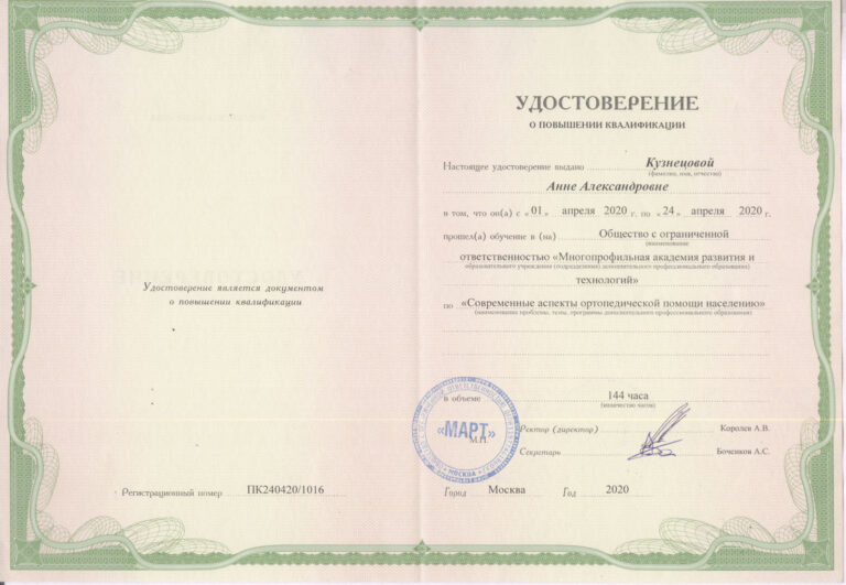 Кузнецова Анна Александровна — сертификат 2